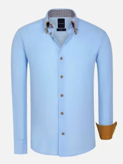 Wam Denim Ales Solid Structured Blue Overhemd Lange Mouw| Overhemd Lange Mouwen