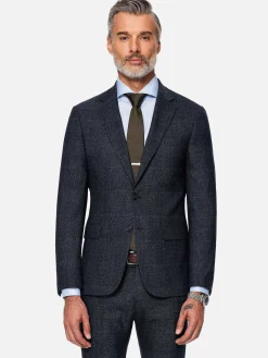 Wam Denim Amalfi Glen Check Wide Lapel Navy Suit Colbert| Colberts