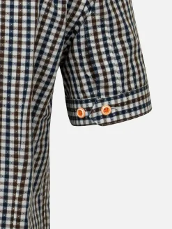 Wam Denim Asher Tailored Fit White Brown Overhemd| Overhemd Korte Mouwen
