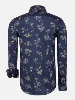 Wam Denim Baga Navy Floral Print Overhemd Longe Mouw| Overhemd Lange Mouwen