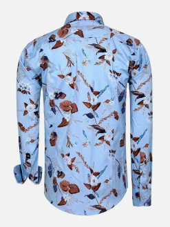Wam Denim Burano Blue Floral Print Overhemd Lange Mouw| Overhemd Lange Mouwen