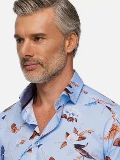 Wam Denim Burano Blue Floral Print Overhemd Lange Mouw| Overhemd Lange Mouwen