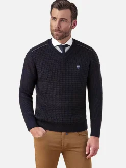 Wam Denim Dover Slim Fit V-Neck Navy Truien| Truien
