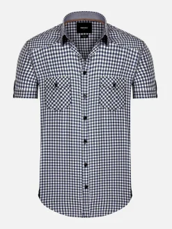 Wam Denim Hugo Tailored Fit Navy Overhemd| Overhemd Korte Mouwen