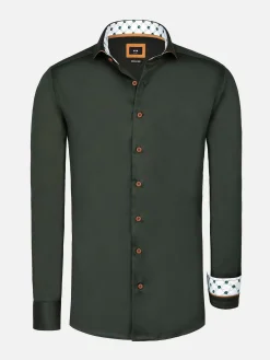 Wam Denim Lance Solid Dark Green Overhemd Lange Mouw| Overhemd Lange Mouwen