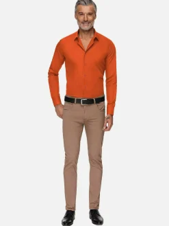 Wam Denim Leira Solid Dark Orange Overhemd Lange Mouw| Overhemd Lange Mouwen