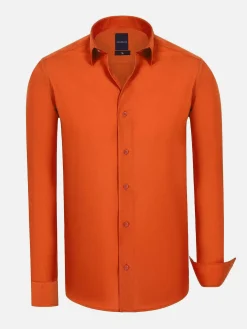 Wam Denim Leira Solid Dark Orange Overhemd Lange Mouw| Overhemd Lange Mouwen