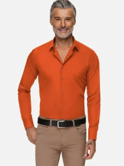 Wam Denim Leira Solid Dark Orange Overhemd Lange Mouw| Overhemd Lange Mouwen