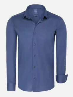Wam Denim Leira Solid Light Navy Overhemd Lange Mouw| Overhemd Lange Mouwen