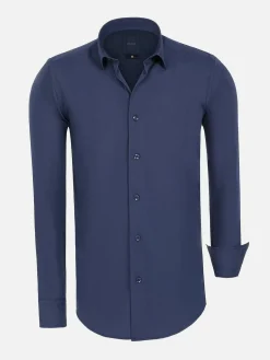 Wam Denim Leira Solid Navy Overhemd Lange Mouw| Overhemd Lange Mouwen
