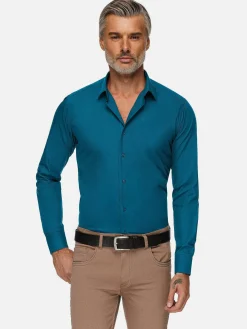 Wam Denim Leira Solid Petrol Overhemd Lange Mouw| Overhemd Lange Mouwen