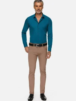 Wam Denim Leira Solid Petrol Overhemd Lange Mouw| Overhemd Lange Mouwen