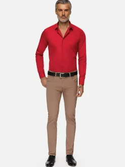 Wam Denim Leira Solid Red Overhemd Lange Mouw| Overhemd Lange Mouwen