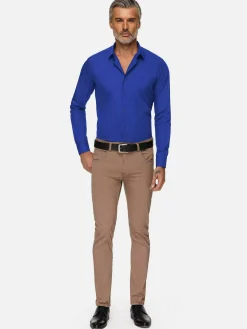 Wam Denim Leira Solid Royal Blue Overhemd Lange Mouw| Overhemd Lange Mouwen