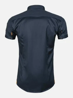 Wam Denim Overhemd Korte Mouw Emble Navy| Overhemd Korte Mouwen