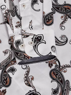 Wam Denim Paisley White Floral Print Overhemd Lange Mouw| Overhemd Lange Mouwen