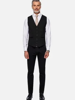 Wam Denim Red Wood Glen Check Slim Fit Dark Red Black Suit Gilet| Gilets