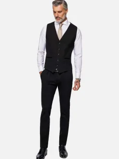 Wam Denim Red Wood Glen Check Slim Fit Dark Red Black Suit Gilet| Gilets
