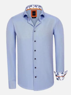 Wam Denim Redon Blue Poplin Plain Overhemd Longe Mouw| Overhemd Lange Mouwen