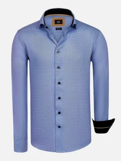 Wam Denim Sky Lake Royal Blue Micro Patterned Overhemd Lange Mouw| Overhemd Lange Mouwen