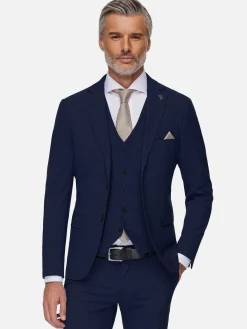 Wam Denim Slim Fit Navy Textured Colbert| Colberts