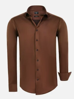 Wam Denim Tempesta Plain Cotton Light Brown Overhemd Lange Mouw| Overhemd Lange Mouwen