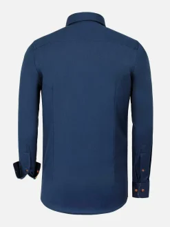 Wam Denim Vercelli Solid Navy Overhemd Lange Mouw| Overhemd Lange Mouwen
